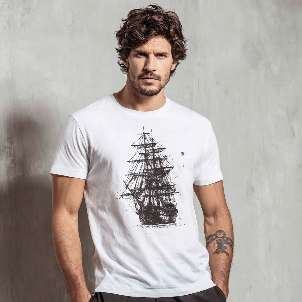 STS251234 100% Polyester 180GSM Adult T-shirt with Pirates & Skull print