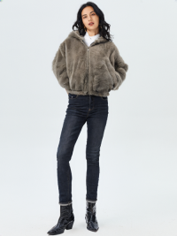 WHO250401 100% Polyester Fur Womens Hooded Jacket