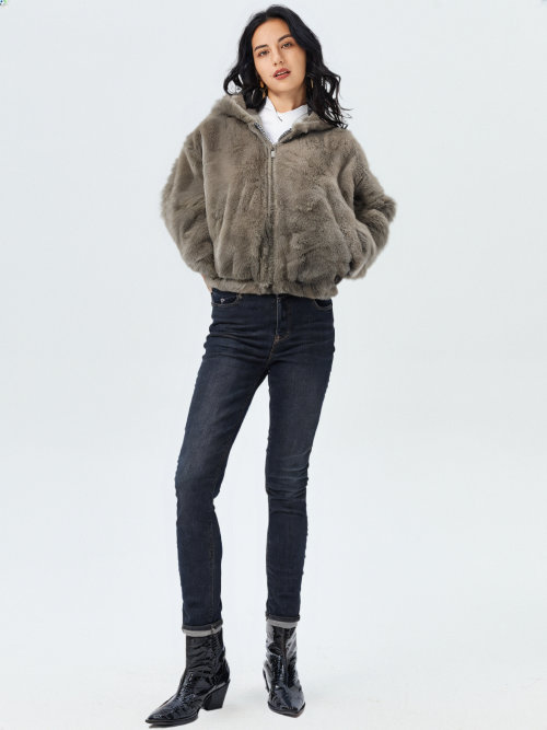 WHO250401 100% Polyester Fur Womens Hooded Jacket