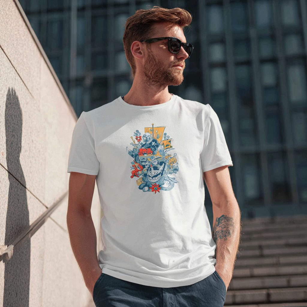 STS251239 100% Polyester 180GSM Adult T-shirt with Pirates & Skull print