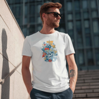 STS251239 100% Polyester 180GSM Adult T-shirt with Pirates & Skull print