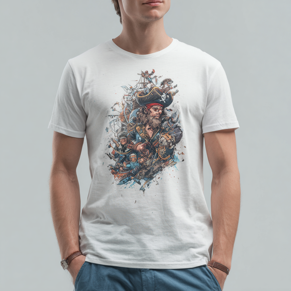 STS251246 100% Polyester 180GSM Adult T-shirt with Pirates & Skull print