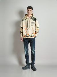 HOD250401 Mens 100% Polyester Hoodie with Splash Print and Double Layer Sleeve
