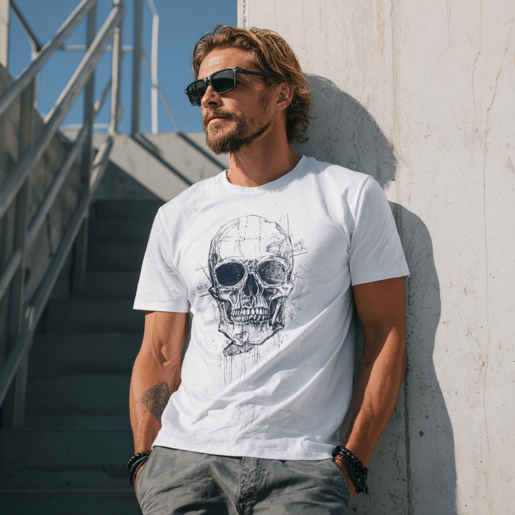 STS251251 100% Polyester 180GSM Adult T-shirt with Pirates & Skull print