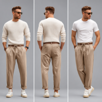 MPT260302 Men's Pants 180-200 GSM Cotton Linen Regular Fit