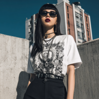 STS260146 100% Polyester 180GSM Adult T-shirt with Digital Black & White Print