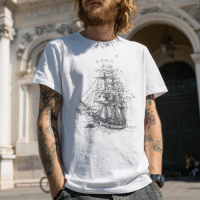 STS251235 100% Polyester 180GSM Adult T-shirt with Pirates & Skull print