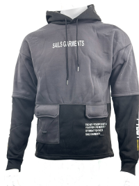 HOD250404 Mens 100% Polyester Fleece Hoodie in Grey with Black color contrast