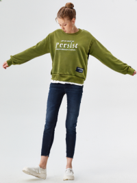 SWT250402 100% Polyester Fleece Soild Color with Solid Chest Print Womens classic Sweatshirt