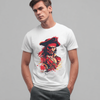STS251242 100% Polyester 180GSM Adult T-shirt with Pirates & Skull print