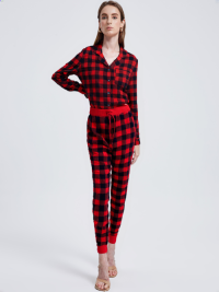 PJM250401 100% Polyester top and Polar Fleece Pants Womens Pajama Set with Tartan print