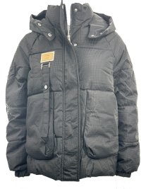 MPJ250402 Mens Textured Nylon Padded Jacket in Black with a Tan Badge