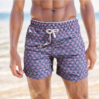 SWS250403 100% Polyester Mens Swim Shirts in Purple and Coral Print