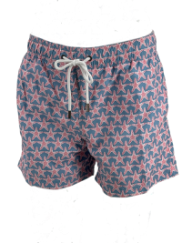 SWS250403 100% Polyester Mens Swim Shirts in Purple and Coral Print