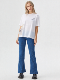 STS250701 98% Polyester 2% Spandex Women's Soft Handfeel White color Printed Round-neck Tshirt