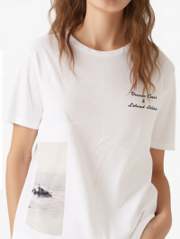 STS250701 98% Polyester 2% Spandex Women's Soft Handfeel White color Printed Round-neck Tshirt