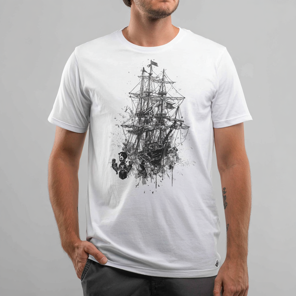 STS251238 100% Polyester 180GSM Adult T-shirt with Pirates & Skull print