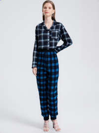 PJM250401 100% Polyester top and Polar Fleece Pants Womens Pajama Set with Tartan print