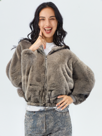 WHO250401 100% Polyester Fur Womens Hooded Jacket