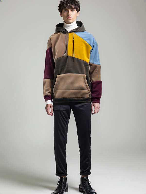 HOD250403 Mens 100% Polyester Multi Color-patch-up Hoodie