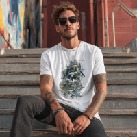 STS251249 100% Polyester 180GSM Adult T-shirt with Pirates & Skull print