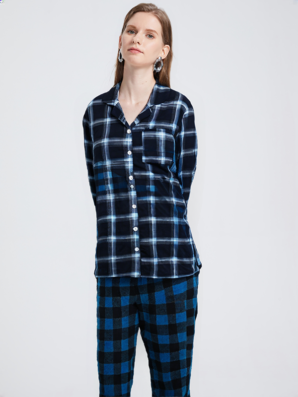 PJM250401 100% Polyester top and Polar Fleece Pants Womens Pajama Set with Tartan print