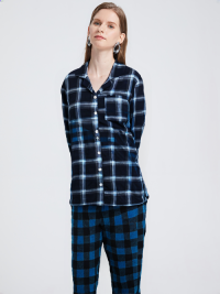 PJM250401 100% Polyester top and Polar Fleece Pants Womens Pajama Set with Tartan print