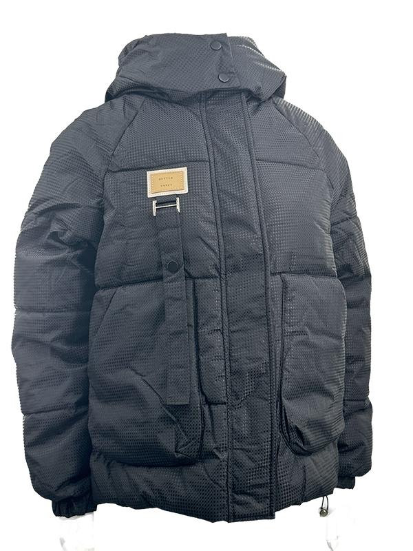 MPJ250402 Mens Textured Nylon Padded Jacket in Black with a Tan Badge