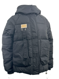 MPJ250402 Mens Textured Nylon Padded Jacket in Black with a Tan Badge