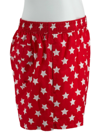 SWS250402 100% Polyester Mens Swim Shorts in Red with White Star print
