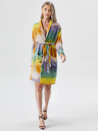 BAR250401 Womens 100% Polyester Coral print Fleece bathrobe