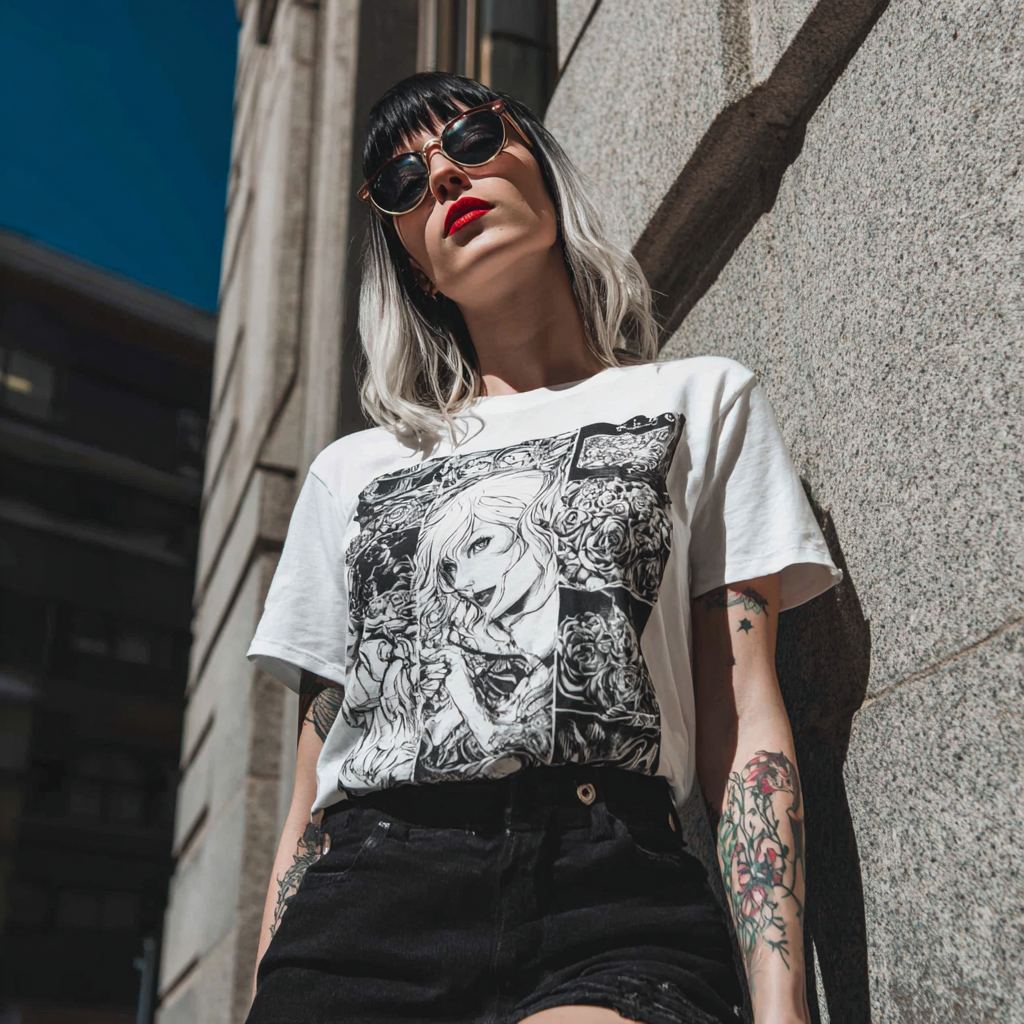 STS260147 100% Polyester 180GSM Adult T-shirt with Digital Black & White Print