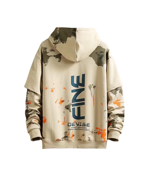 HOD250401 Mens 100% Polyester Hoodie with Splash Print and Double Layer Sleeve