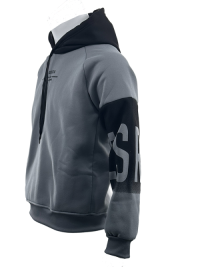 HOD250402 Mens 100% Polyester Classic Hoodie in Black and Grey with Bold Print on Sleeve