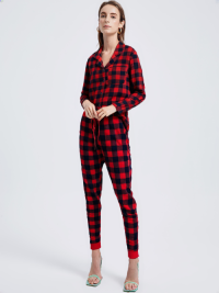 PJM250401 100% Polyester top and Polar Fleece Pants Womens Pajama Set with Tartan print