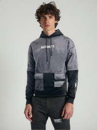 HOD250404 Mens 100% Polyester Fleece Hoodie in Grey with Black color contrast