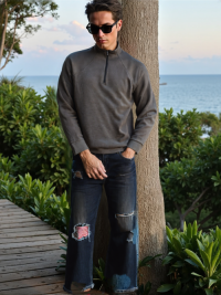 SWT250906 100% Polyester Fleece 220 GSM 1/4 Zip Men's Long Sleeve Sweatshirt Charcoal Grey