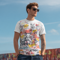 STS251222 100% Polyester 180GSM Adult T-shirt with Graffiti print