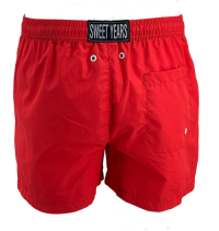 SWS250401 100% Polyester Mens Swim Shorts in Red and Matching Color Print