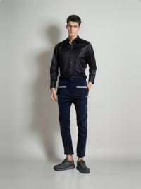 MPT250402 Mens 100% Cotton Casual Pants with contrast pocket highlight