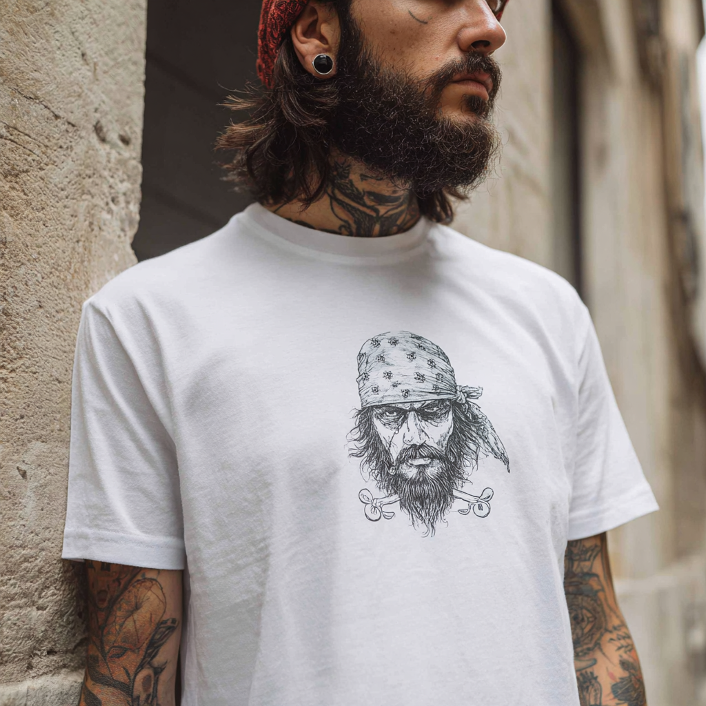 STS251243 100% Polyester 180GSM Adult T-shirt with Pirates & Skull print