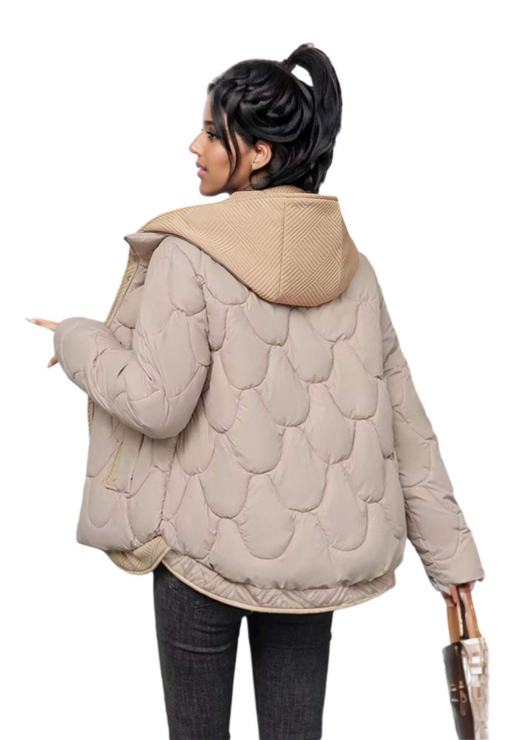WPJ250401 100% Nylon Body Trimmed with Polyester Hood Womens Quilted Warm Jacket