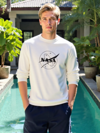 SWT250903 100% Polyester Fleece 240 GSM Men's Long Sleeve Sweatshirt White