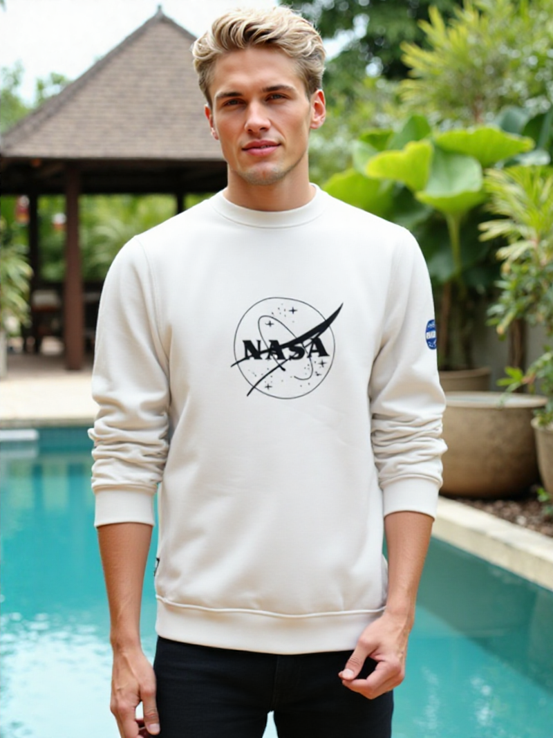 SWT250903 100% Polyester Fleece 240 GSM Men's Long Sleeve Sweatshirt White