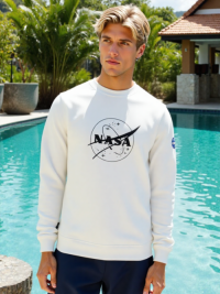 SWT250903 100% Polyester Fleece 240 GSM Men's Long Sleeve Sweatshirt White