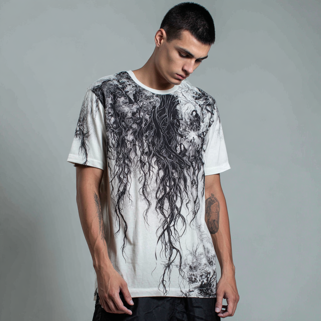 STS260139 100% Polyester 180GSM Adult T-shirt with Digital Black & White Print