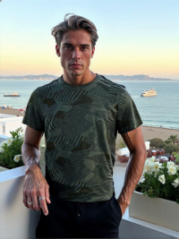 STS250901 100% Polyester Jersey Graphic Print Men's T-Shirt Olive Green