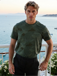 STS250901 100% Polyester Jersey Graphic Print Men's T-Shirt Olive Green