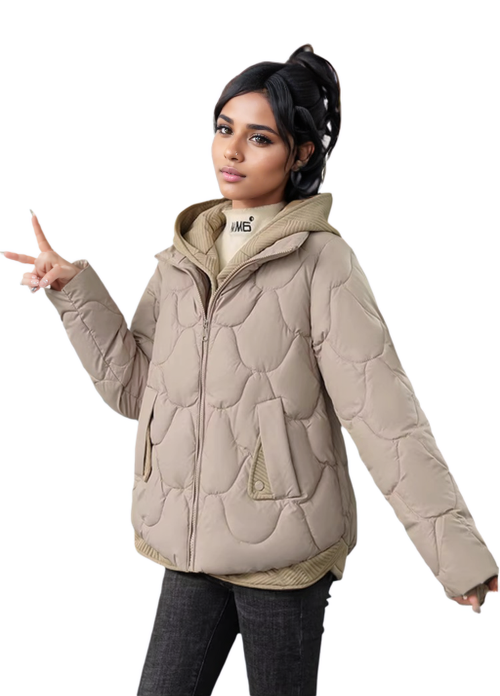 WPJ250401 100% Nylon Body Trimmed with Polyester Hood Womens Quilted Warm Jacket