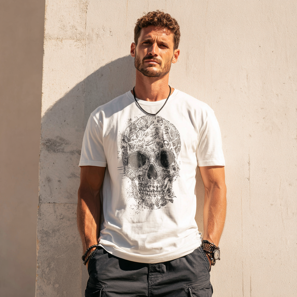 STS251255 100% Polyester 180GSM Adult T-shirt with Pirates & Skull print